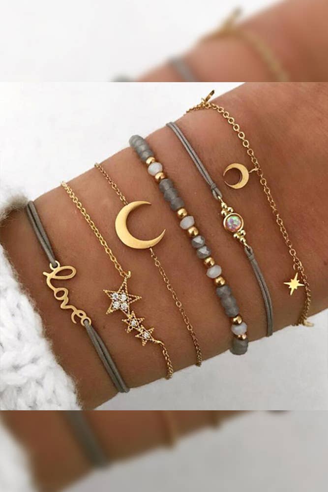 Star Moon Love 6pcs Bracelet Set MOQ 5pcs ZK1128