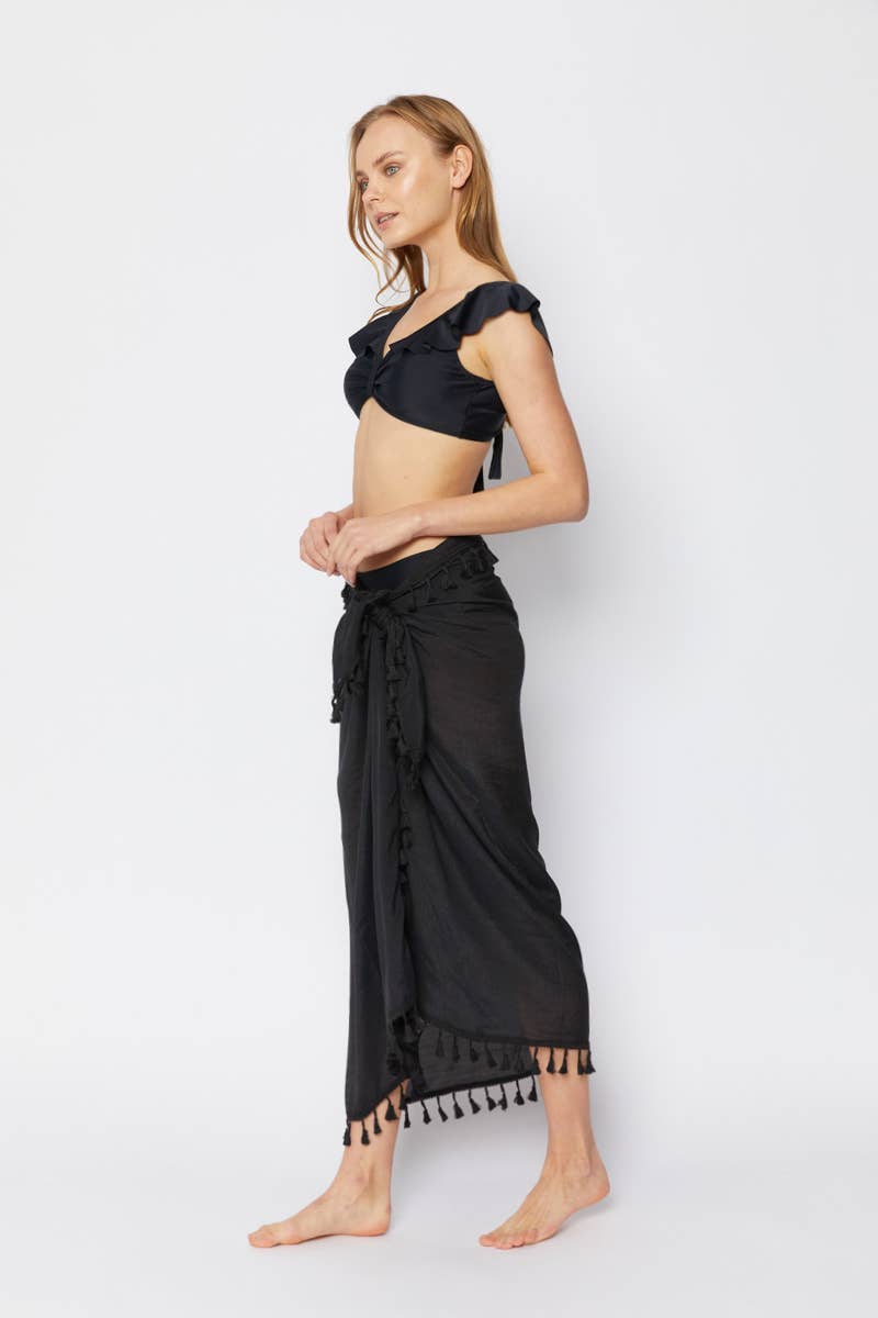 Long Wrap Cover Up with Tassel Detail