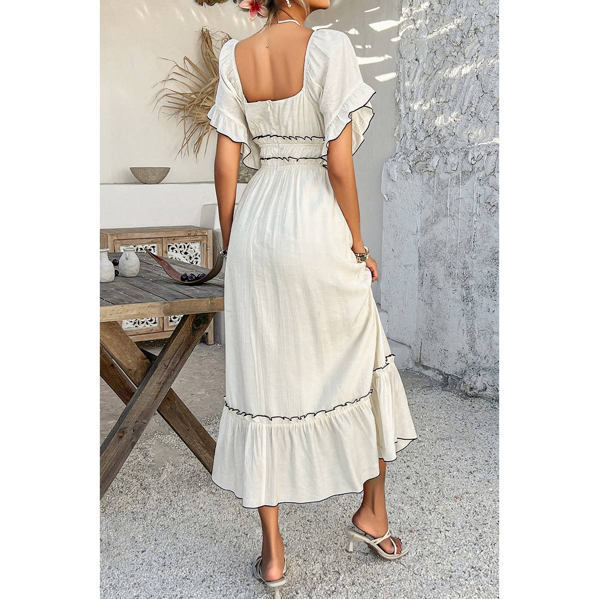 Off Shoulder Ruffle Trim Dress