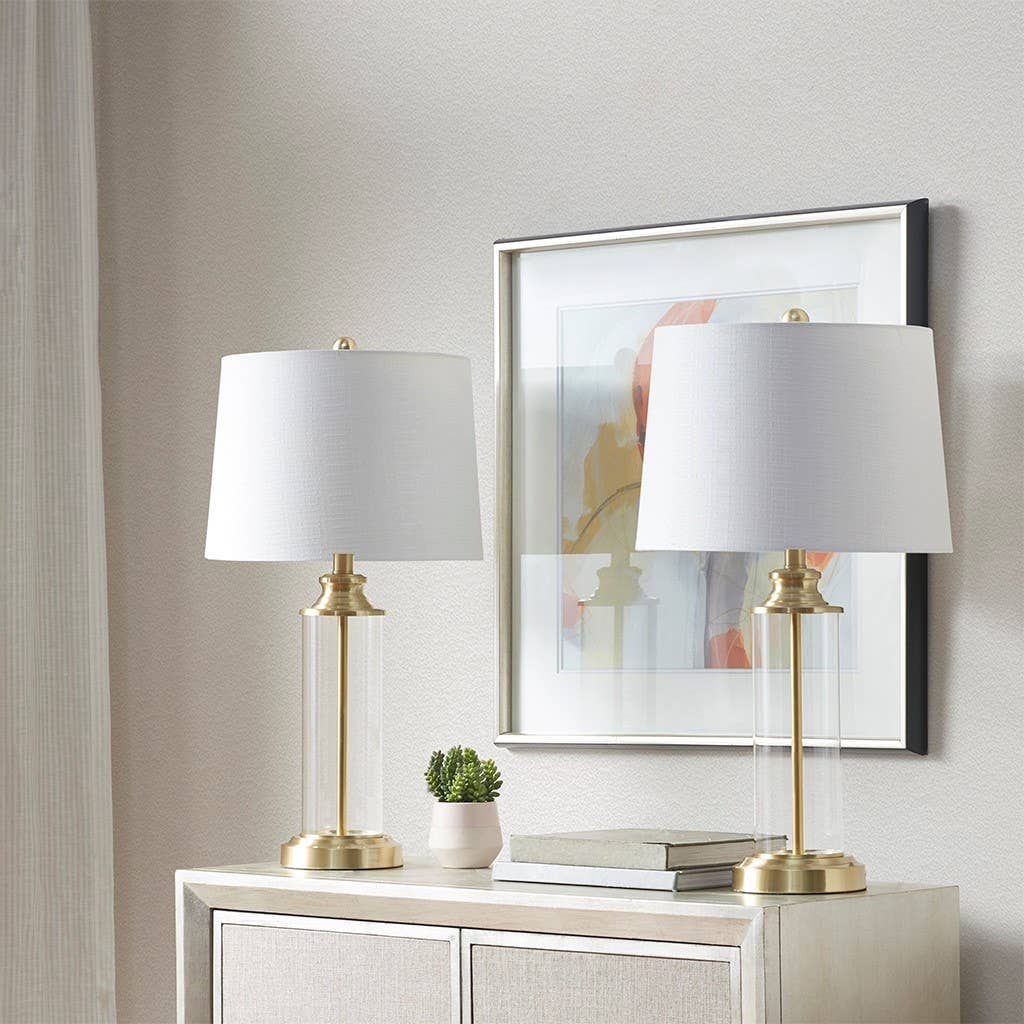 [Set of 2] Clear Glass Base Table Lamp Desk Lamp, Gold