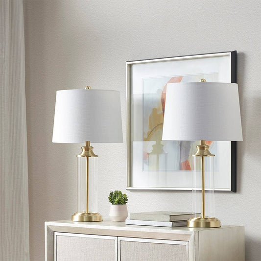 [Set of 2] Clear Glass Base Table Lamp Desk Lamp, Gold