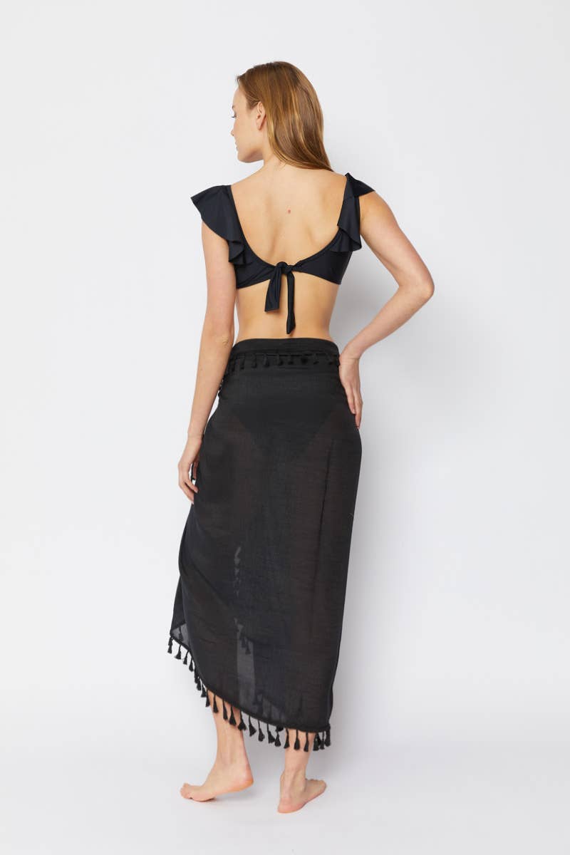 Long Wrap Cover Up with Tassel Detail