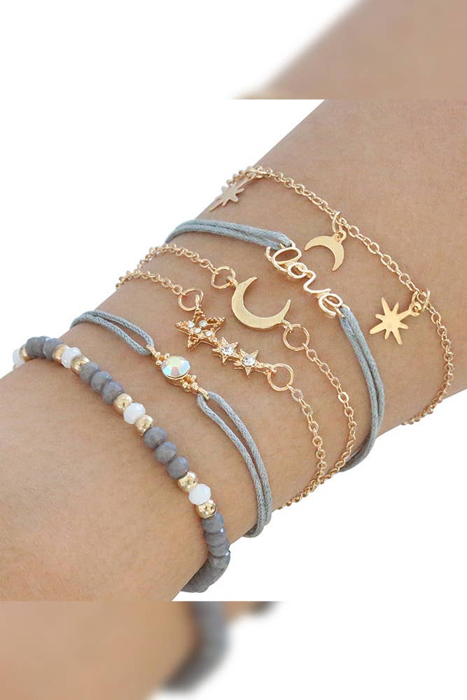Star Moon Love 6pcs Bracelet Set MOQ 5pcs ZK1128