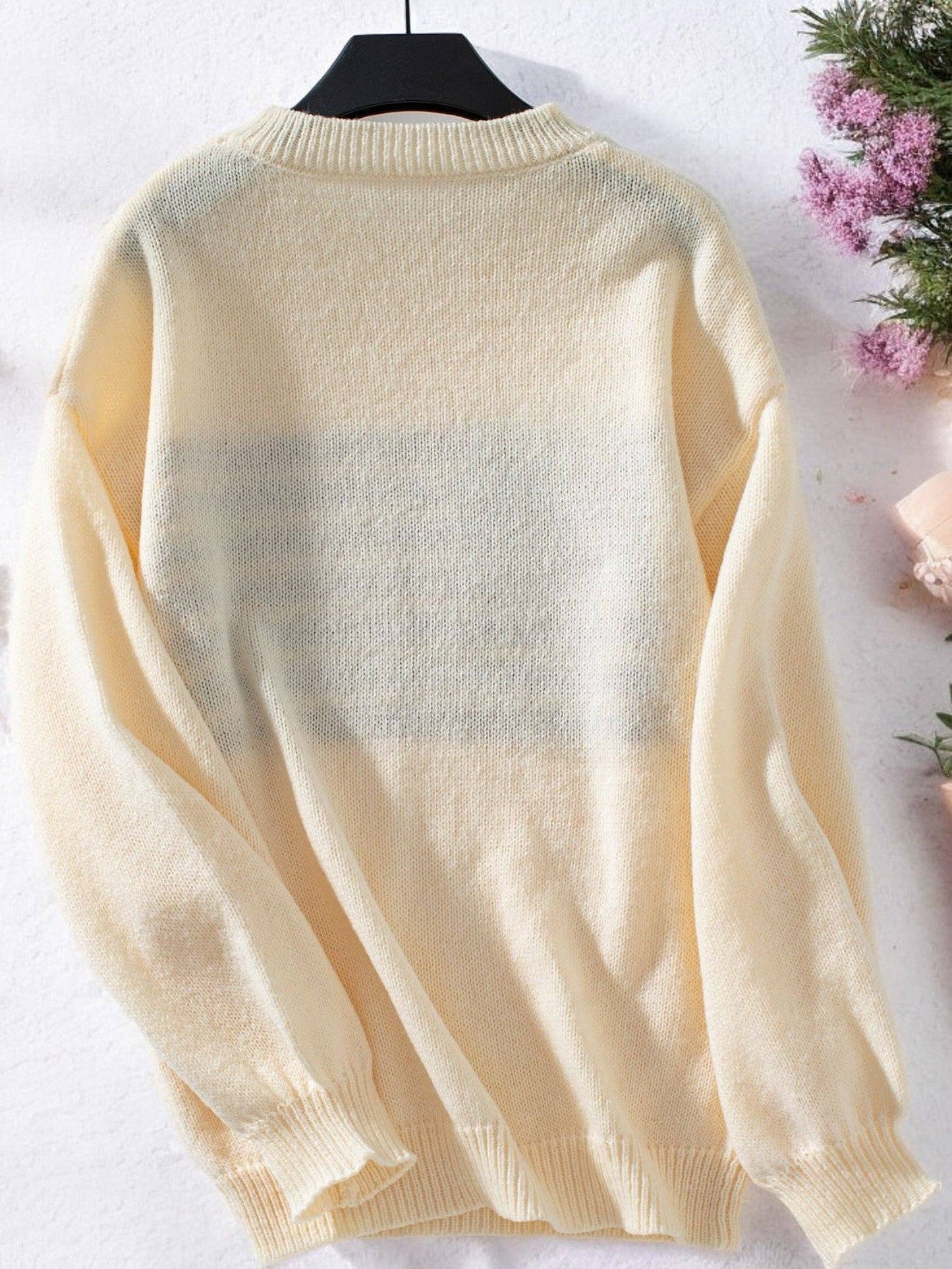 Women's American Flag Knit Sweater with Crew Neck and Long Sleeves