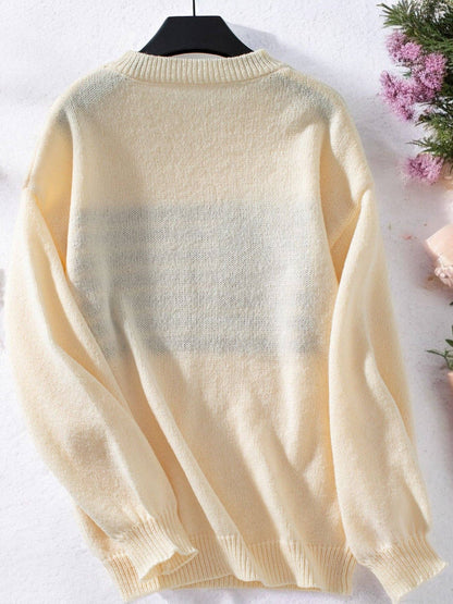 Women's American Flag Knit Sweater with Crew Neck and Long Sleeves
