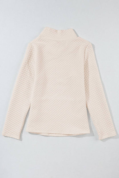 Apricot High Neck Kangaroo Pocket Quilted Sweatshirt