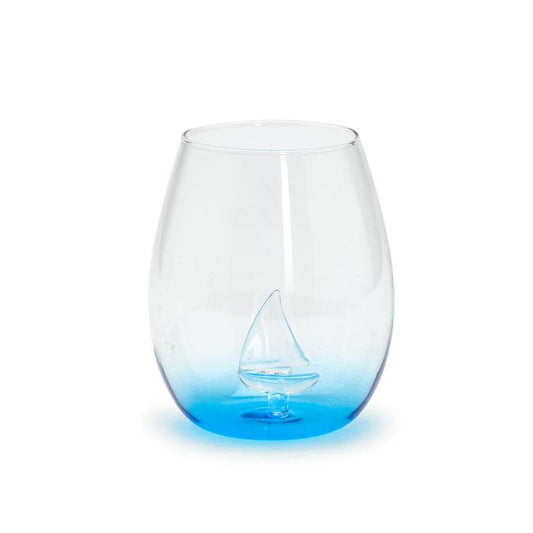 Two's Company Sailboat Icon Stemless Wine Glass
