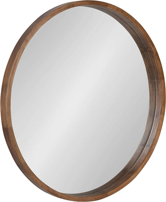 Round Wood Framed Wall Mirror