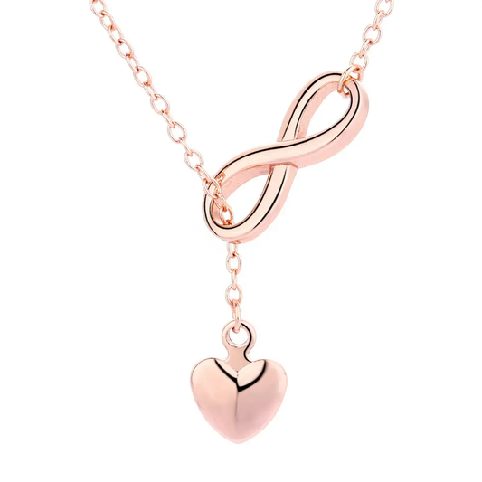 Amy and Annette Sterling Silver Lariat Infinity and Heart Drop Pendant Necklace