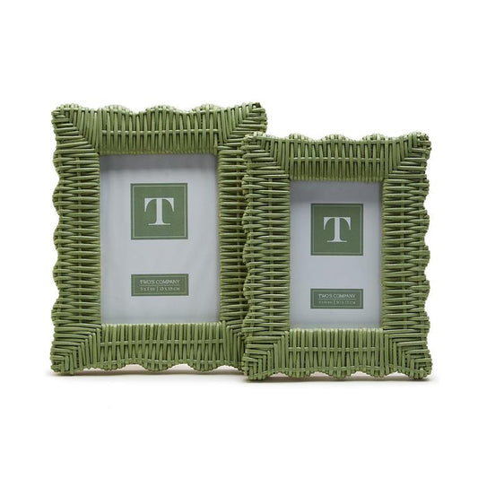 S/2 Green Wicker Weave Photo Frame