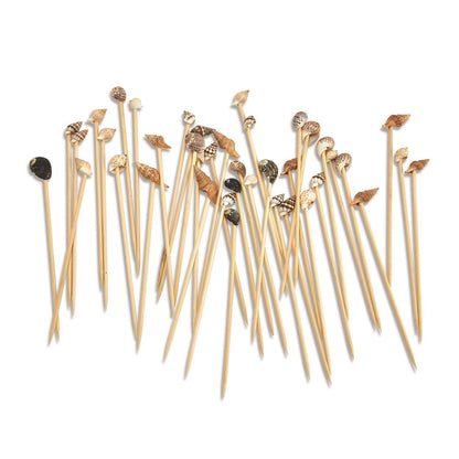 Sea Fare 40 Shell Hors D'Oeuvre Long Picks in Gift Box - Wood/Shell