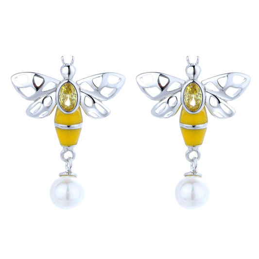 Sterling Silver Bee Earrings with Swarovski Pearl & Crystals