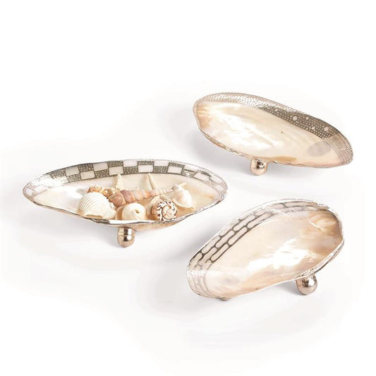 Two's Company Ornamented Cabebe Shell Footed Dish w/Silver Plated Trim Asst. 3 Designs