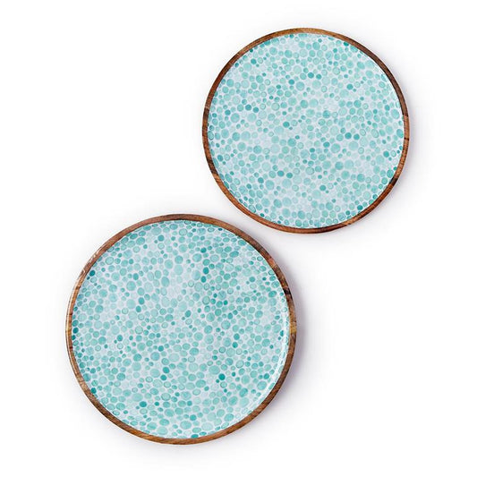 Two's Company S/2 Drops Hand-Crafted Wood Round Tray